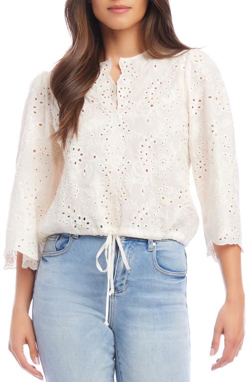 Eyelet Embroidered Drawstring Hem Cotton Top in Ivory