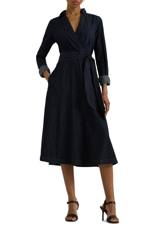 Lauren Ralph Lauren Rowella Long Sleeve Denim Midi Shirtdress In Dark Rinse Wash