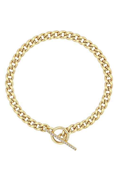 Zoë Chicco Medium Curb Chain Pavé Diamond Toggle Bracelet in 14K Yg at Nordstrom, Size 6.5