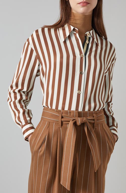 Shop Lk Bennett Blythe Stripe Button-up Shirt In Brown Multi