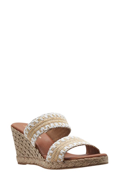 Shop Andre Assous André Assous Nolita Raffia Wedge Slide Sandal In Beige/white Fabric