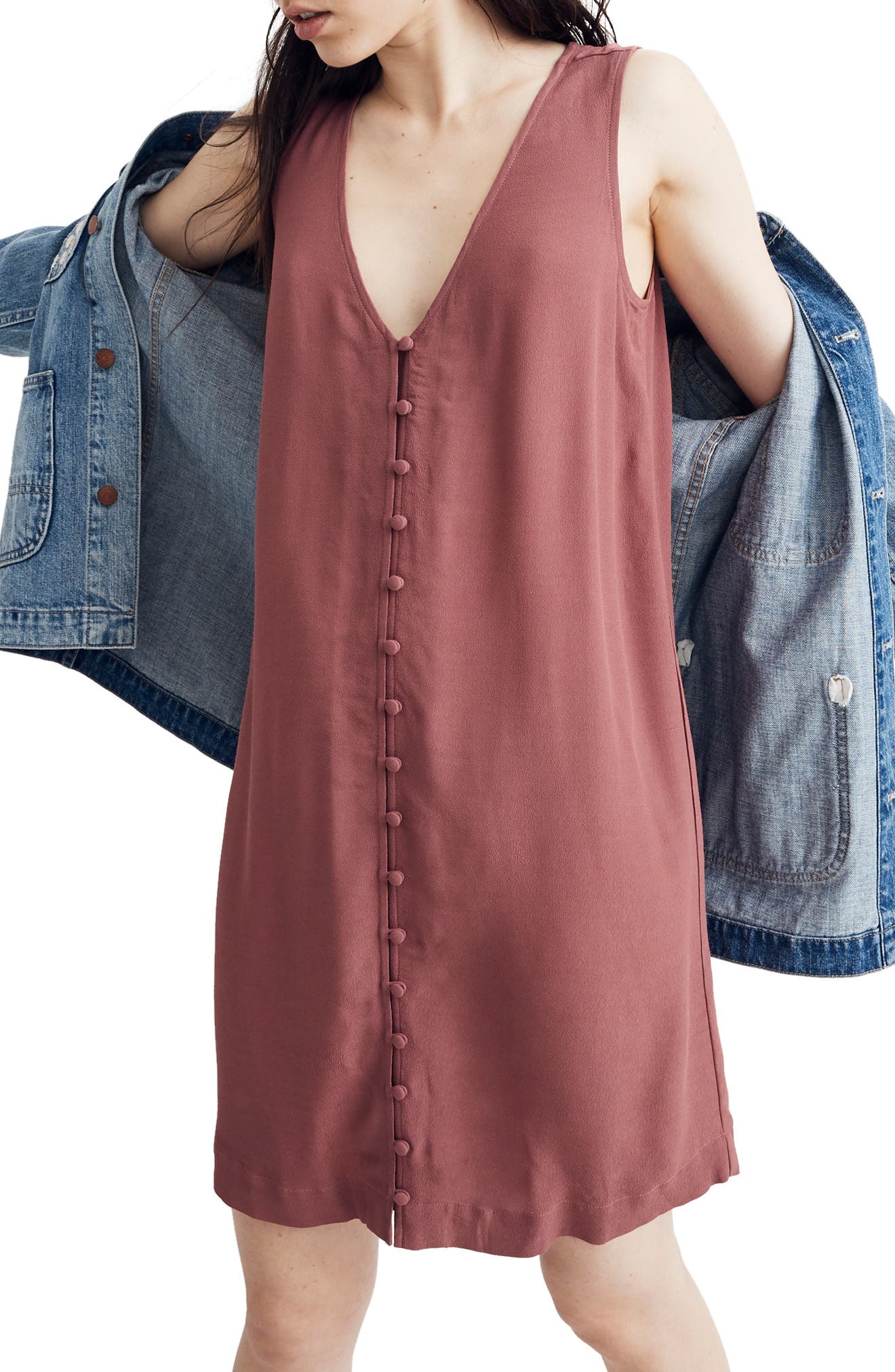 Madewell Heather Button Front Dress, Purple