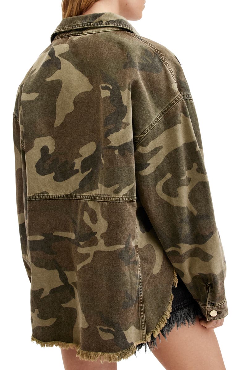 AllSaints Hettie Camo Shacket, Alternate, color, Camo Green