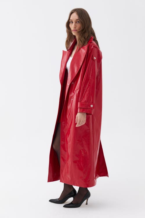 Shop Nocturne Faux Leather Trench Coat In Red