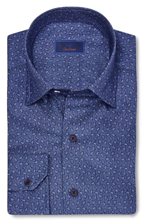 David Donahue Paisley Cotton Twill Hidden Button-Down Shirt in Blue 