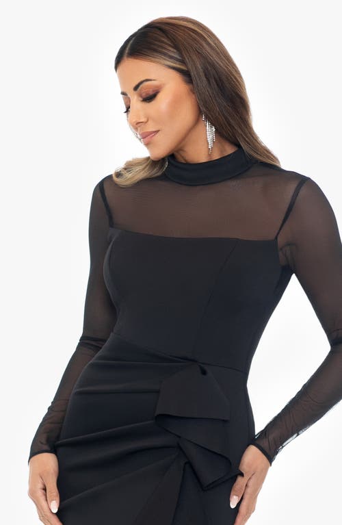 Shop Xscape Evenings Side Ruched Illusion Sleeve Gown In Black