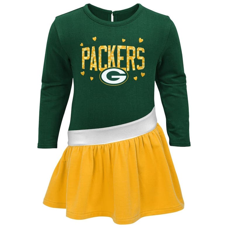 OUTERSTUFF GIRLS PRESCHOOL GREEN/GOLD GREEN BAY PACKERS HEART TO HEART JERSEY TRI-BLEND DRESS