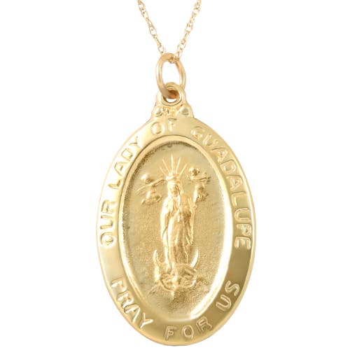 Bliss Diamond 14k Gold Lady Of Guadalupe Medal Pendant 1" Tall 4 Grams In Yellow Gold
