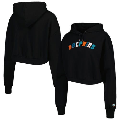 Women's The Wild Collective Black Miami Dolphins Cropped Pullover Hoodie