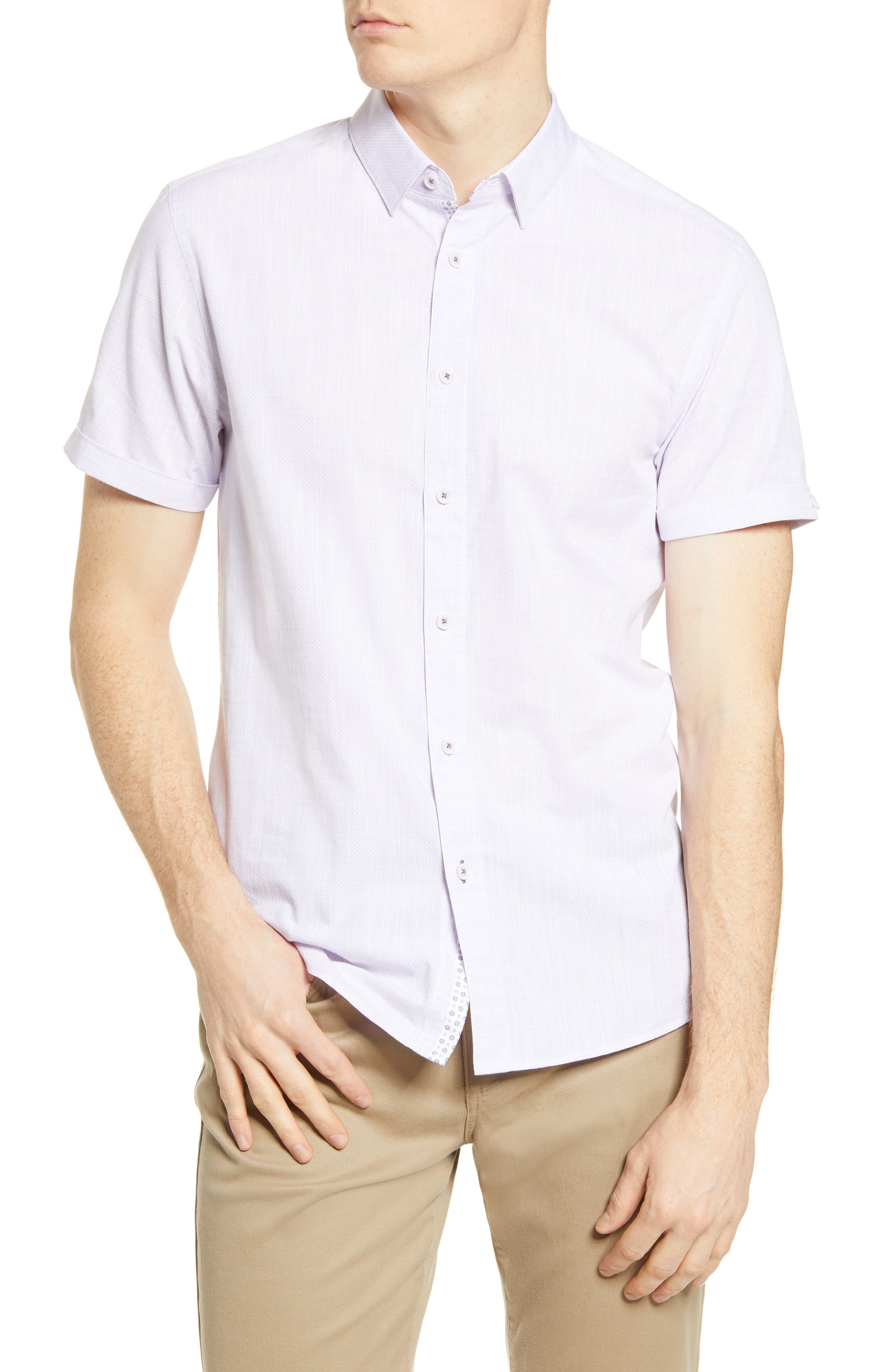 Ted Baker Salah Microdot Short Sleeve Button-up Shirt In Purple