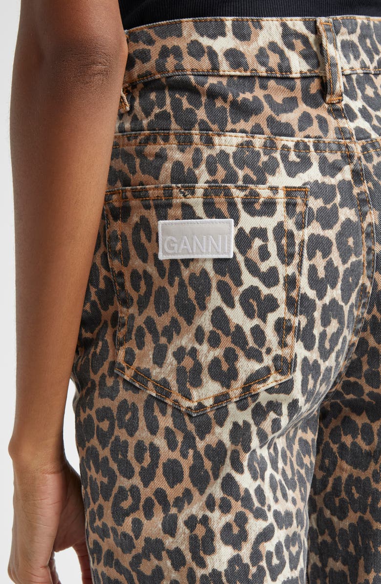 Ganni Betzy Leopard Stretch Organic Cotton Crop Jeans, Alternate, color, 
