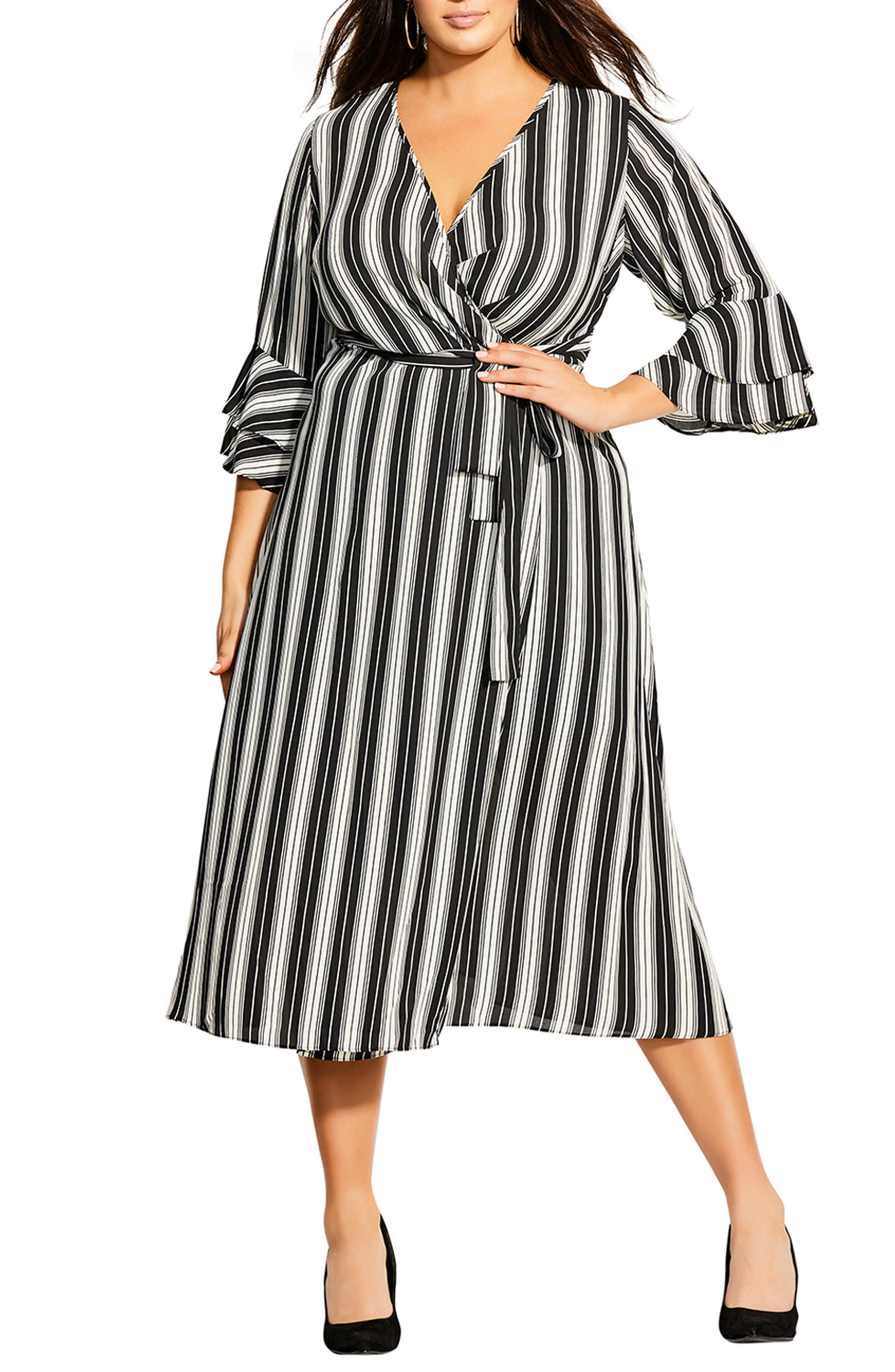 City Chic | Stripe Out Faux Wrap Midi Dress | Nordstrom Rack
