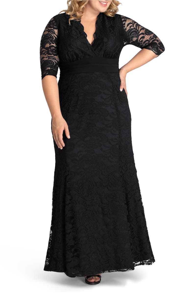 KIYONNA Screen Siren Lace Gown, Main, color, ONYX