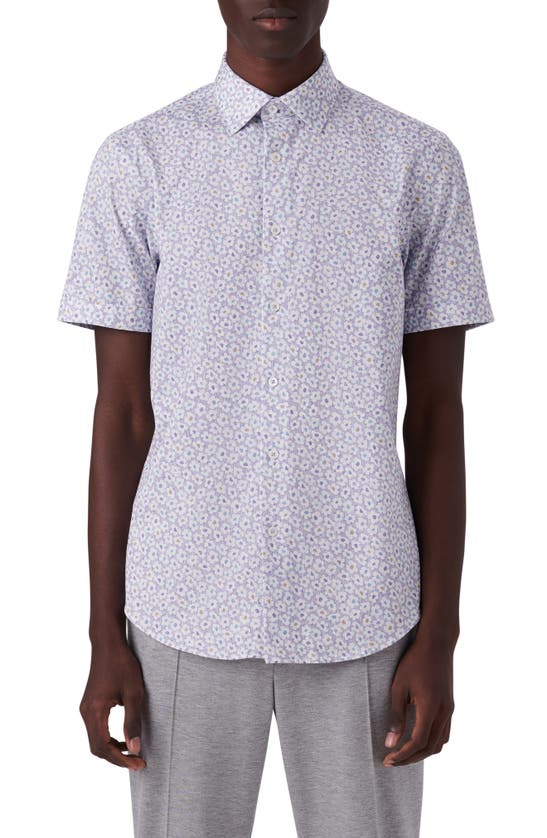 Bugatchi Ooohcotton® Floral Print Short Sleeve Button-up Shirt In Lilac