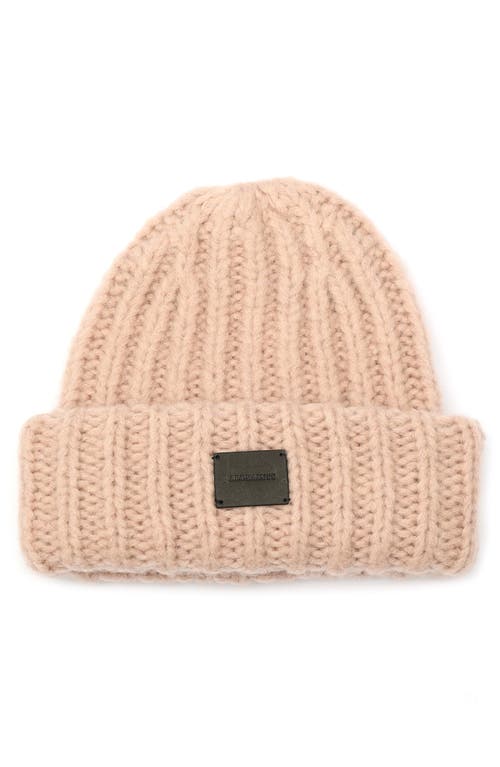 AllSaints Logo Patch Wool Blend Beanie in Blush at Nordstrom
