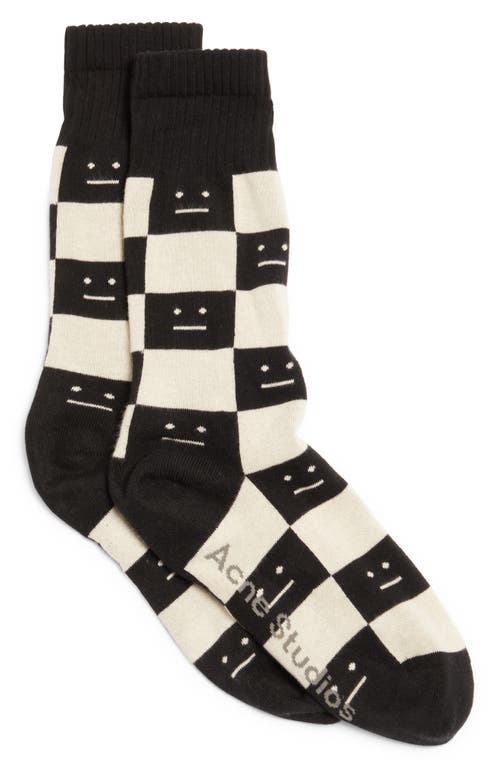 Acne Studios Face Checkerboard Socks in Black/Oatmeal Beige