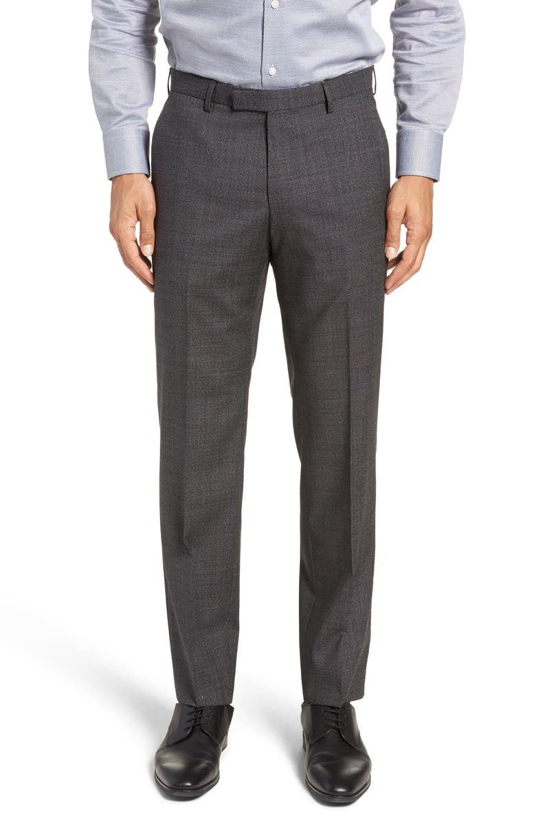 BOSS Leenon Flat Front Solid Wool Trousers | Nordstrom