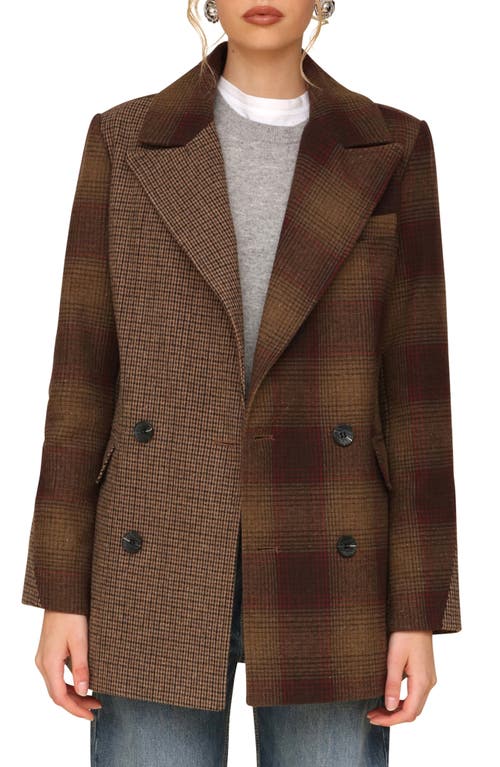 Shop Avec Les Filles Patchwork Double Breasted Blazer In Brown/red Plaid Mix