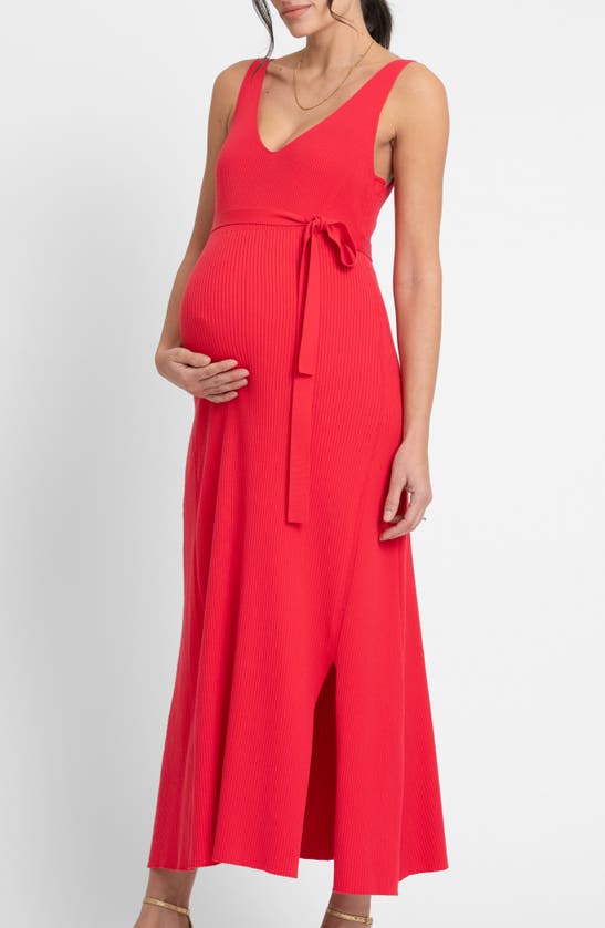 Shop Seraphine Rib Maternity/nursing Midi Sweater Dress In Raspberry