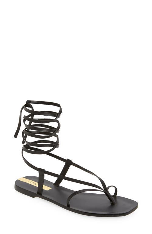 Paloma Ankle Tie Flat Sandal in Onyx