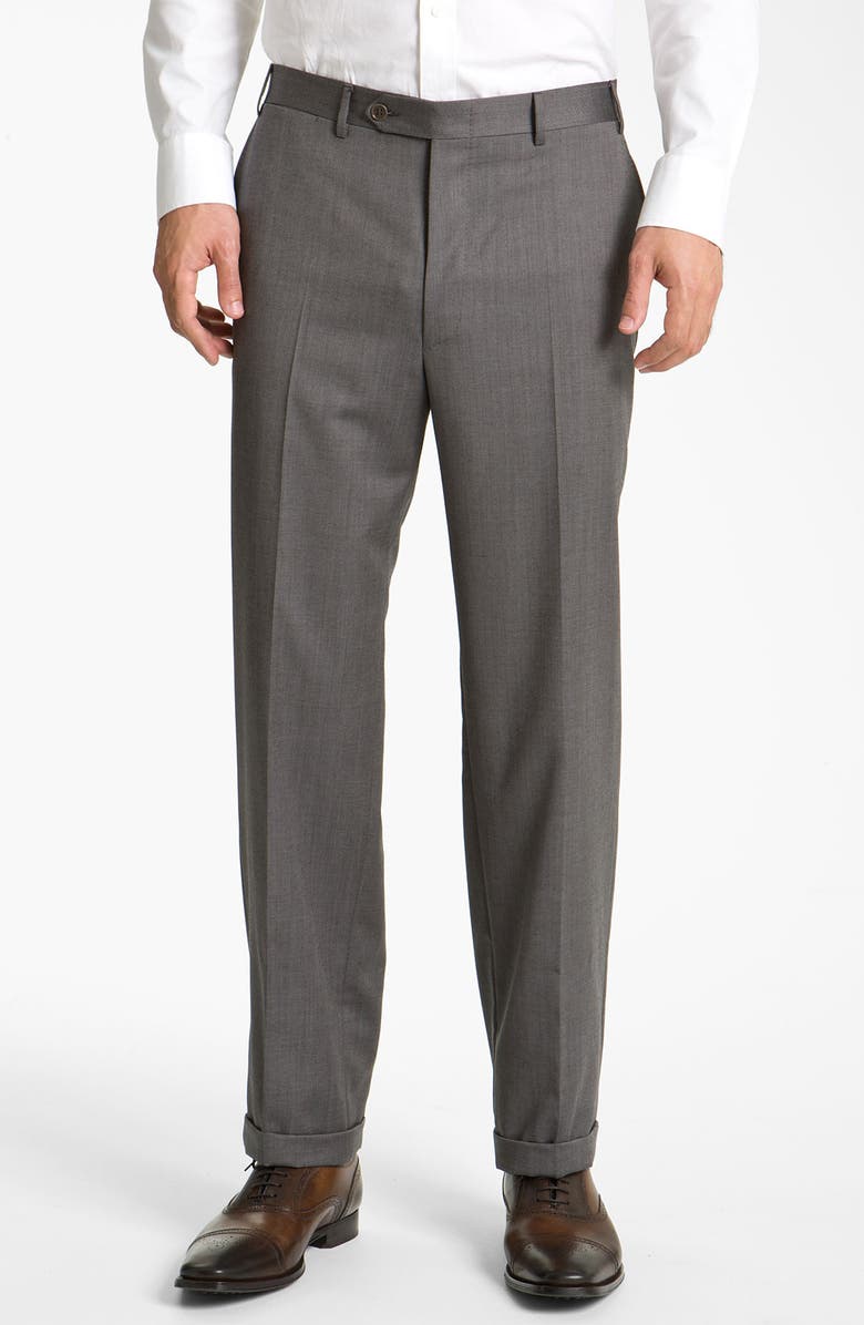 Canali Flat Front Classic Fit Wool Trousers | Nordstrom
