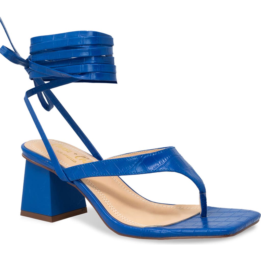 Chase & Chloe Chase And Chloe Ankle Wrap Block Heel Sandal In Blue Croc