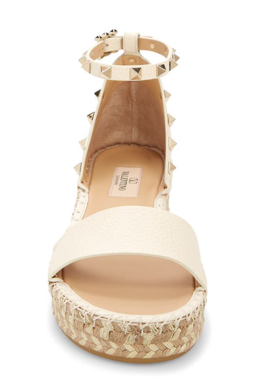 Shop Valentino Garavani Rockstud Espadrille Platform Wedge Sandal In Light Ivory/naturale