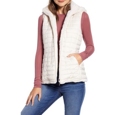 Gallery Reversible Hooded Faux Fur Vest, Ivory