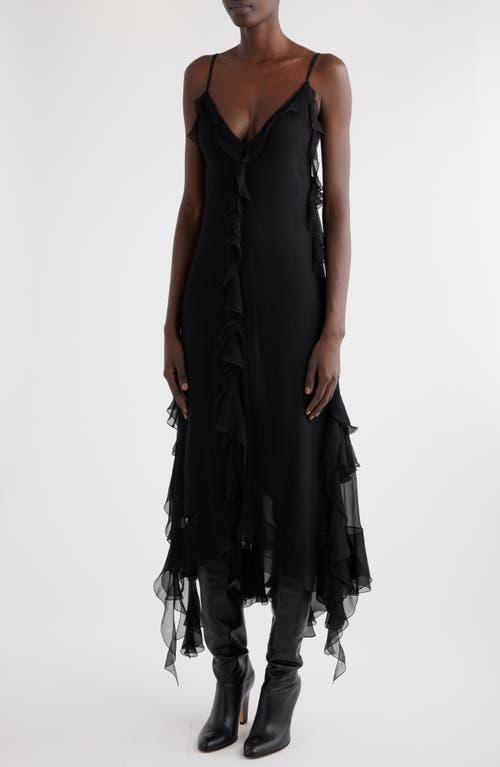 Shop Chloé Ruffle Silk Georgette Slipdress In Black