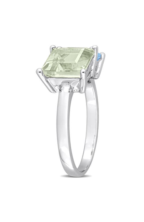 Delmar Square Green Quartz & Blue Quartz Ring In Silver/green/blue
