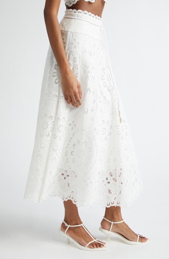 Shop Zimmermann Ottie High Waist Handkerchief Hem Guipure Lace Cotton Skirt In Ivory