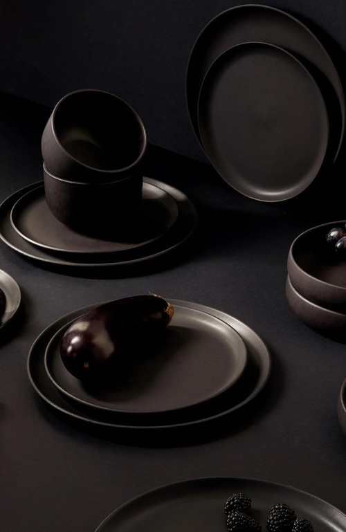 Gharyan Stoneware Tunisian 12pc Dinnerware Set In Black