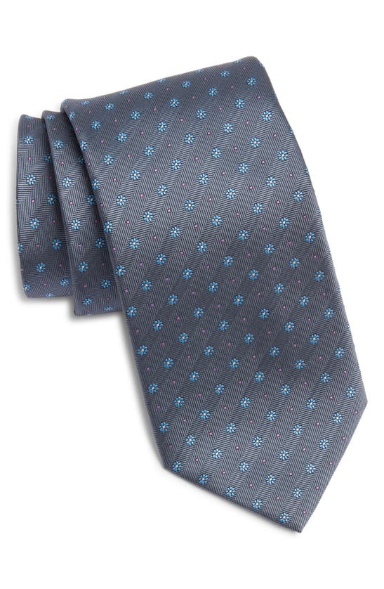 Shop David Donahue Neat Floral Silk Tie In Charcoal