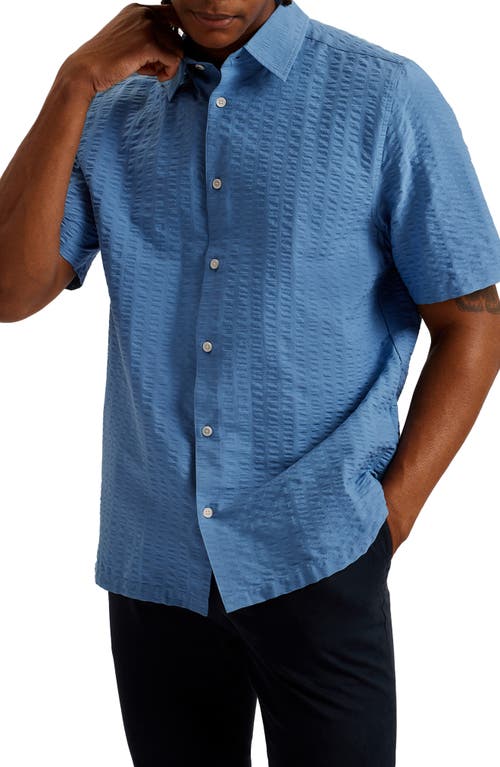 Verdon Relaxed Fit Solid Short Sleeve Cotton Seersucker Button-Up Shirt in Blue