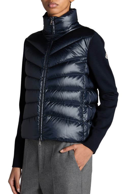 Moncler Cardigan With Quilted Front In Dark Navy Blue