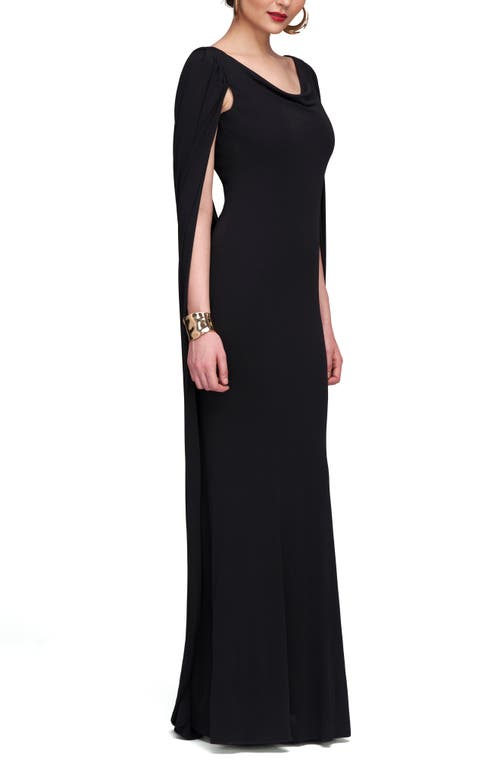 Shop Halston Akeem Long Sleeve Cape Detail Jersey Gown In Black