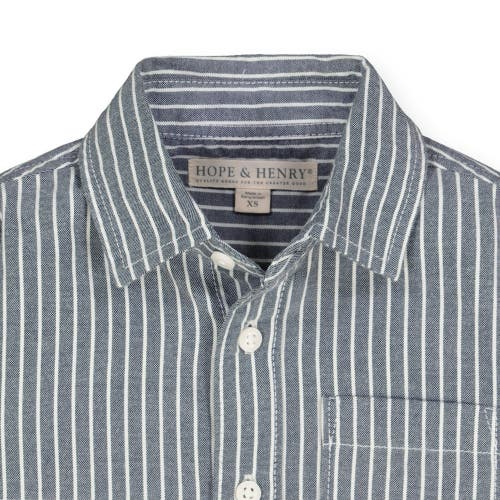 Hope & Henry Boys' Twill Button Down Shirt, Kids In Light Navy Railroad Stripe