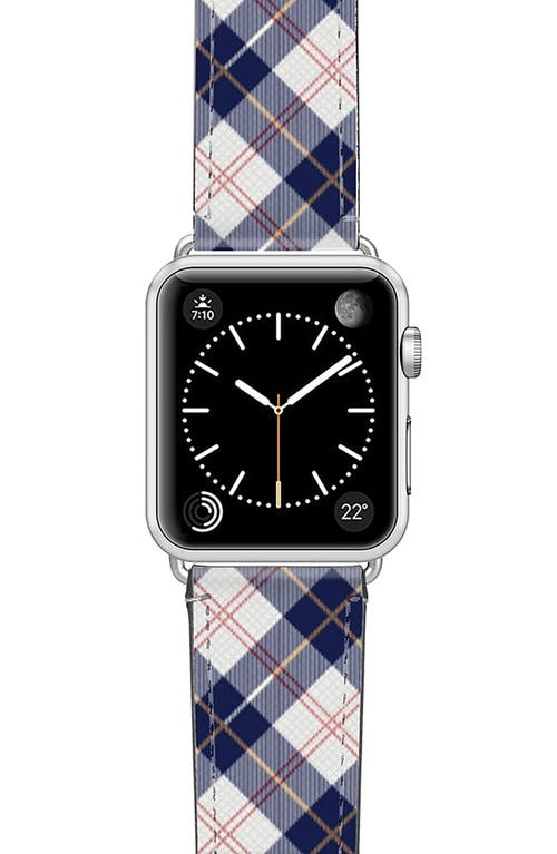 CASETiFY Call Me Navy Saffiano Faux Leather Apple Watch Band in Blue/White/Silver