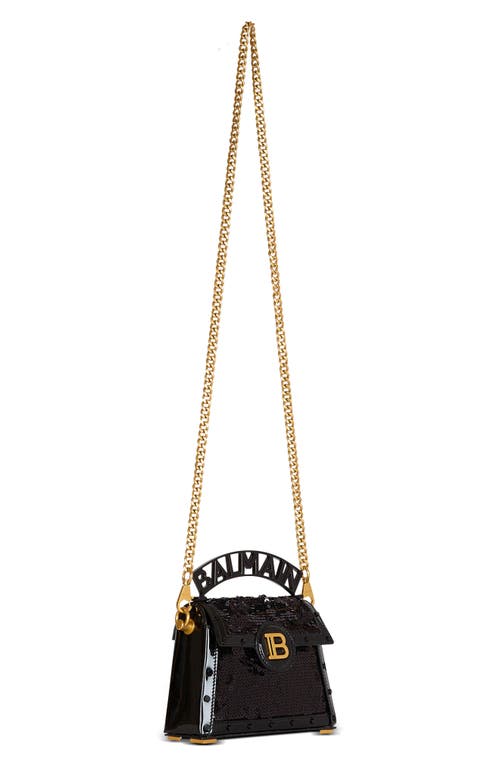 Shop Balmain Small B-buzz Dynasty Sequin & Leather Top Handle Bag In 0pa Black