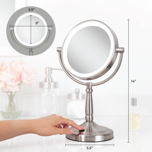 Zadro Lighted Makeup Mirror With 5x/1x Magnifications & Cordless In Satin Nickel