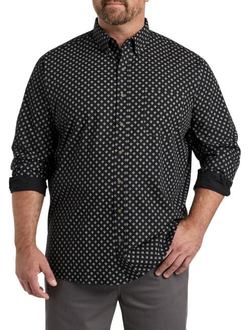 Shop Harbor Bay By Dxl Easy-care Medallion Print Sport Shirt In Black/grey