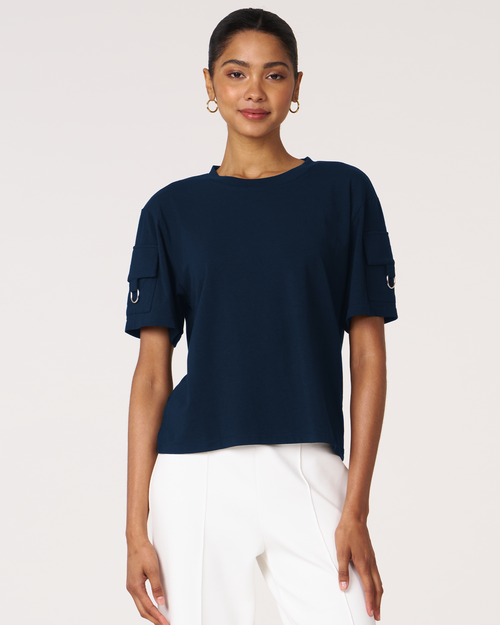 Rebody Active Cargo Short Sleeve Top In Navy