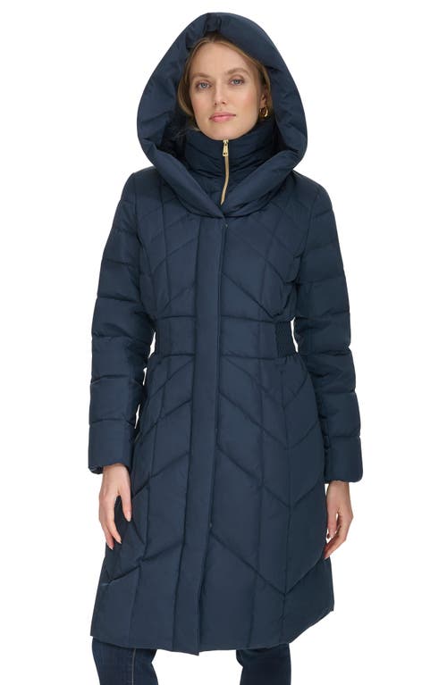 Cole Haan Signature Taffeta Puffer Coat With Quilted Zip Bib In Navy