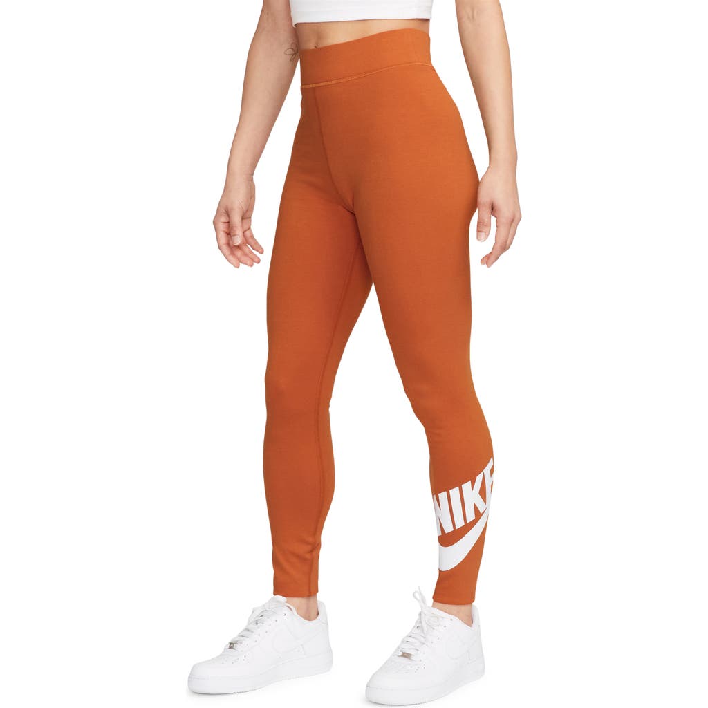 Nike Sportswear Classics High Waist Graphic Leggings In Campfire Orange/white