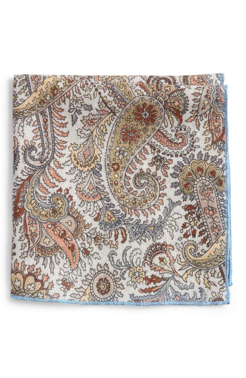 CLIFTON WILSON Brown Paisley Cotton Pocket Square in Brown/Blue