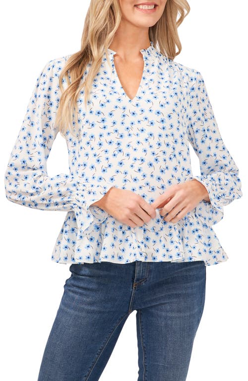 CeCe Brooke Floral Long Sleeve Top in New Ivory at Nordstrom, Size X-Small