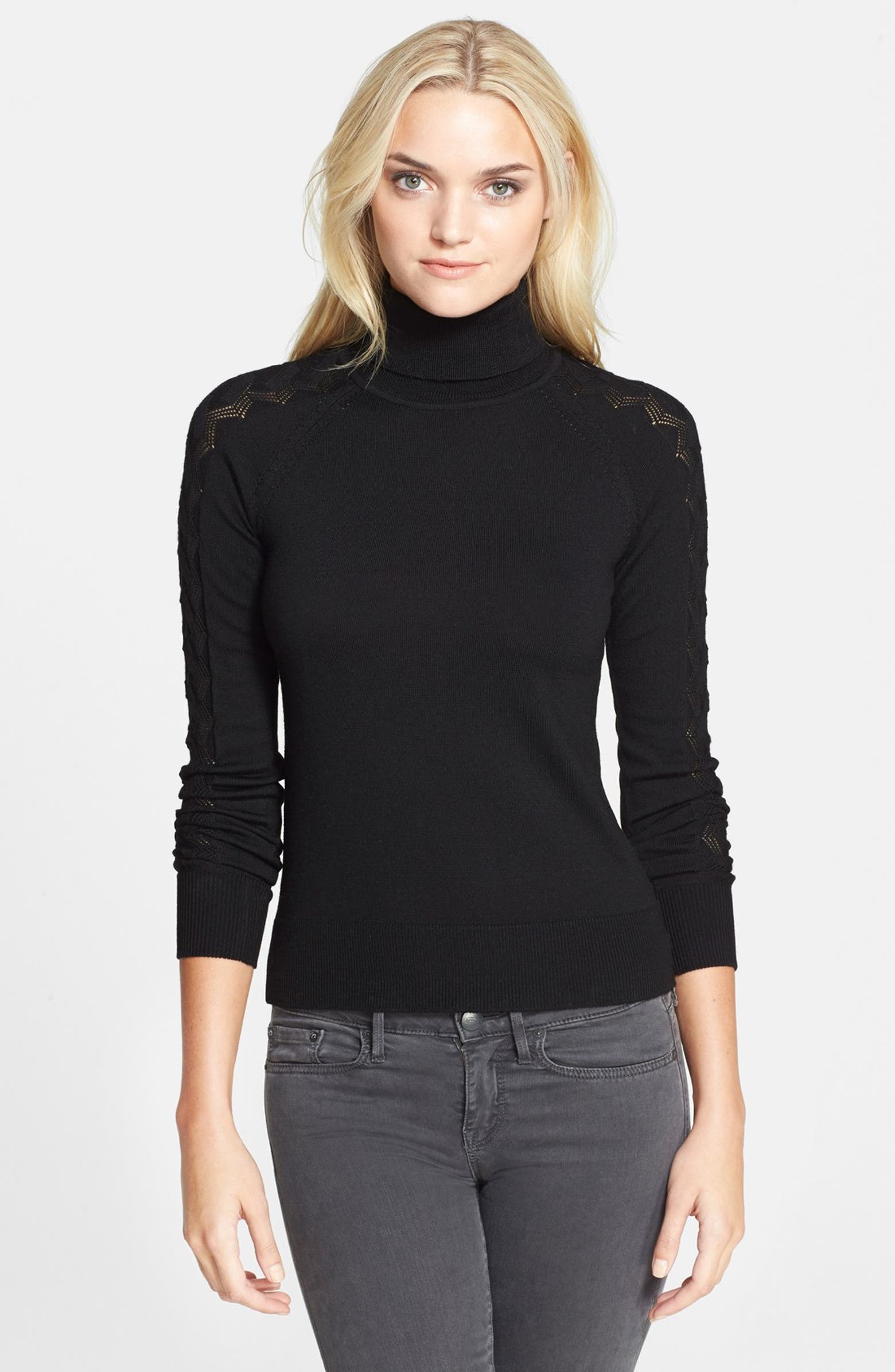 Milly Sleeve Detail Merino Wool Turtleneck Sweater | Nordstrom