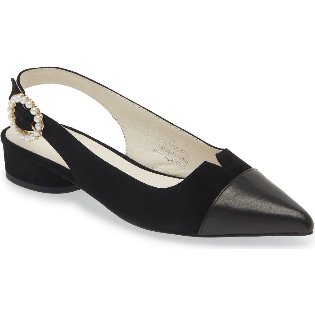 KOKO + PALENKI Stella Pointed Cap Toe Slingback Pump in Black Suede