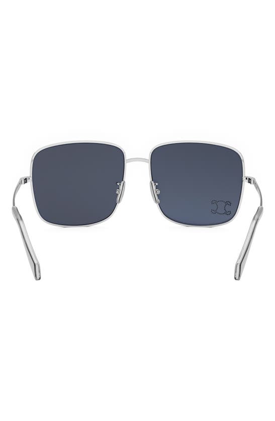 Shop Celine Rhinestone Triomphe 59mm Square Sunglasses In Shiny Palladium / Blue