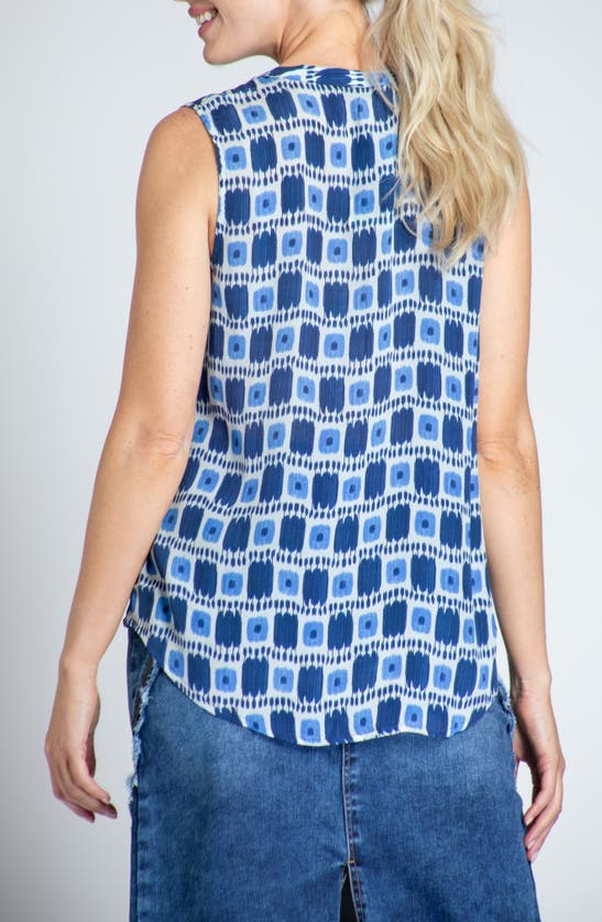 Shop Apny Print Chiffon Button-up Sleeveless Top In Blue Multi